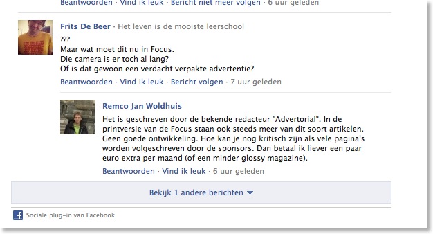 Focus reactie op facebook